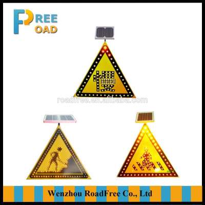 Triangle aluminum road safety high visibility reflective led lighting solar traffic signs